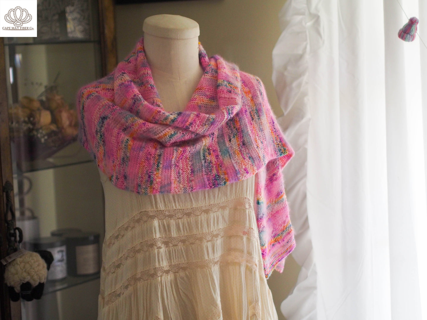 Lozen Striped Shawl Fingering and Lace Knitting Pattern