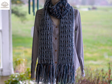 Load image into Gallery viewer, Hook Line Sinker Brioche Scarf Aran Weight Knitting Pattern
