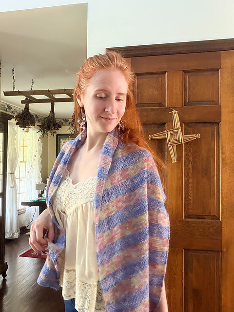 Lozen Striped Shawl Fingering and Lace Knitting Pattern