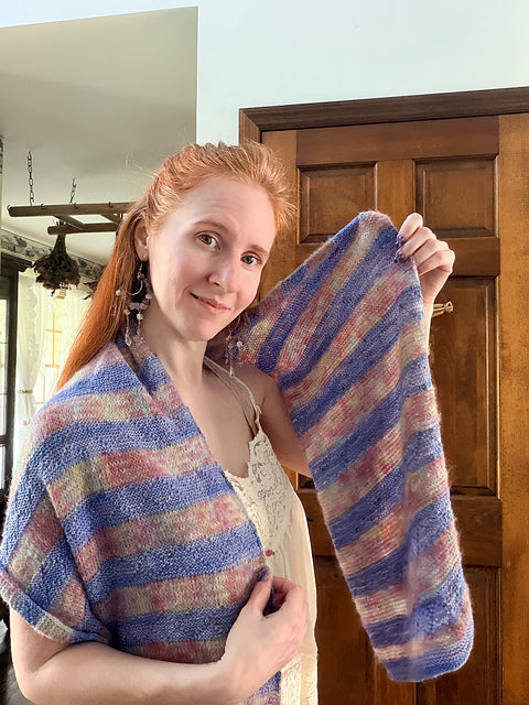 Lozen Striped Shawl Fingering and Lace Knitting Pattern