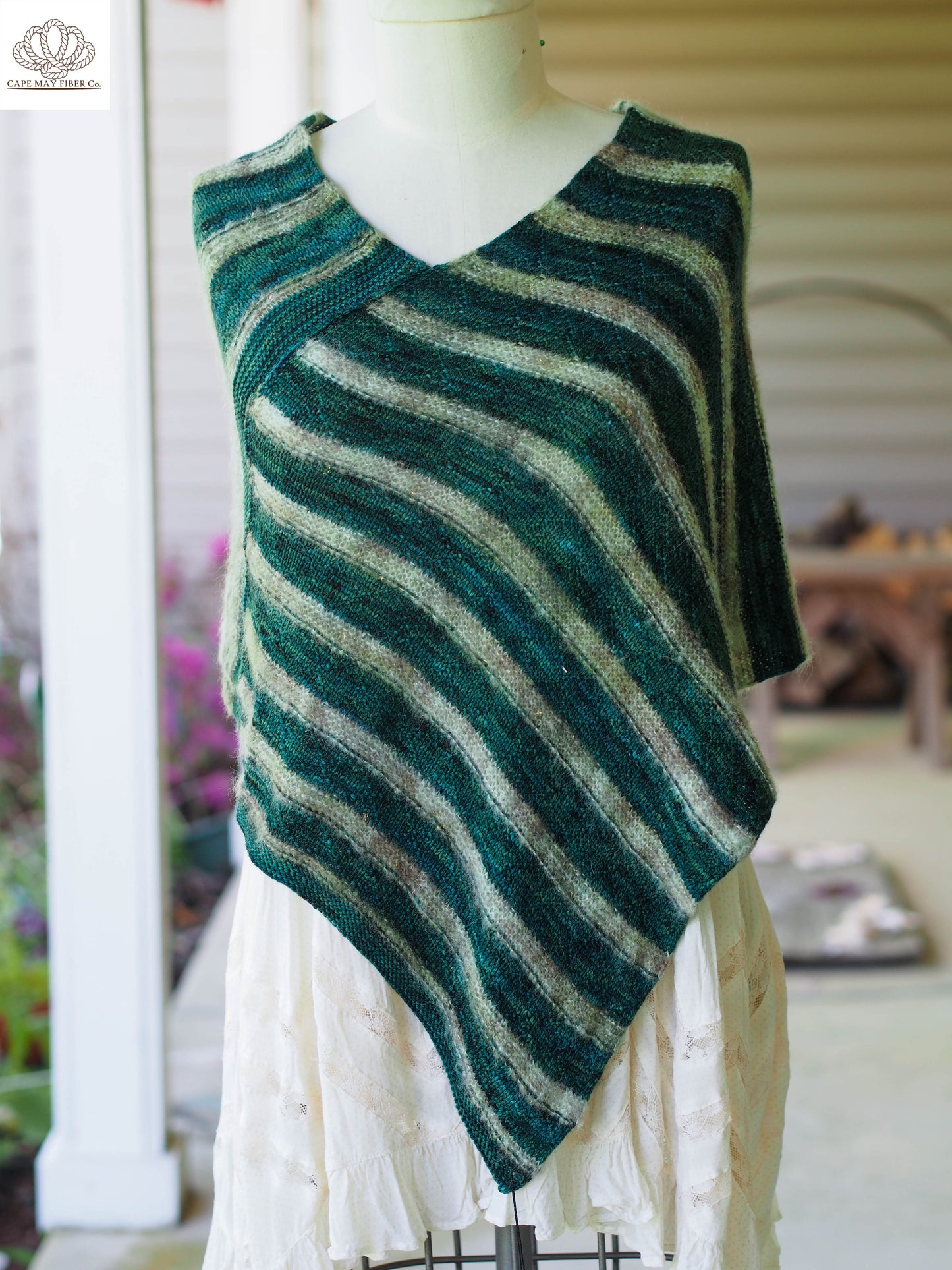 Lozen Striped Shawl Fingering and Lace Knitting Pattern