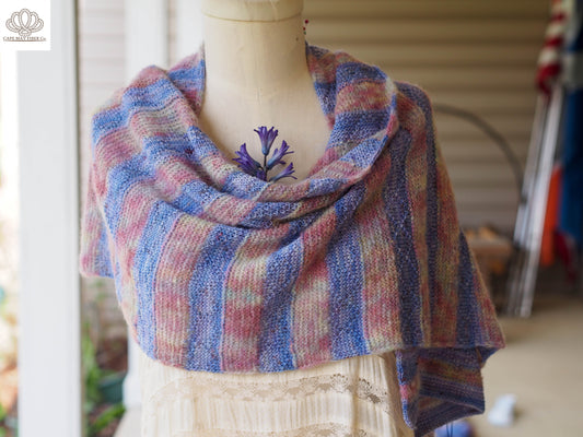 Lozen Striped Shawl Fingering and Lace Knitting Pattern