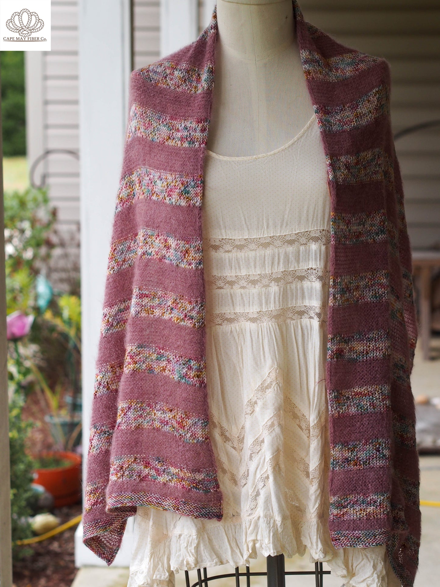 Lozen Striped Shawl Fingering and Lace Knitting Pattern