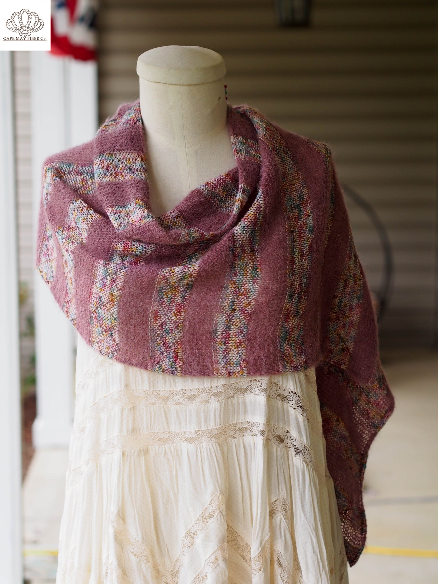 Lozen Striped Shawl Fingering and Lace Knitting Pattern