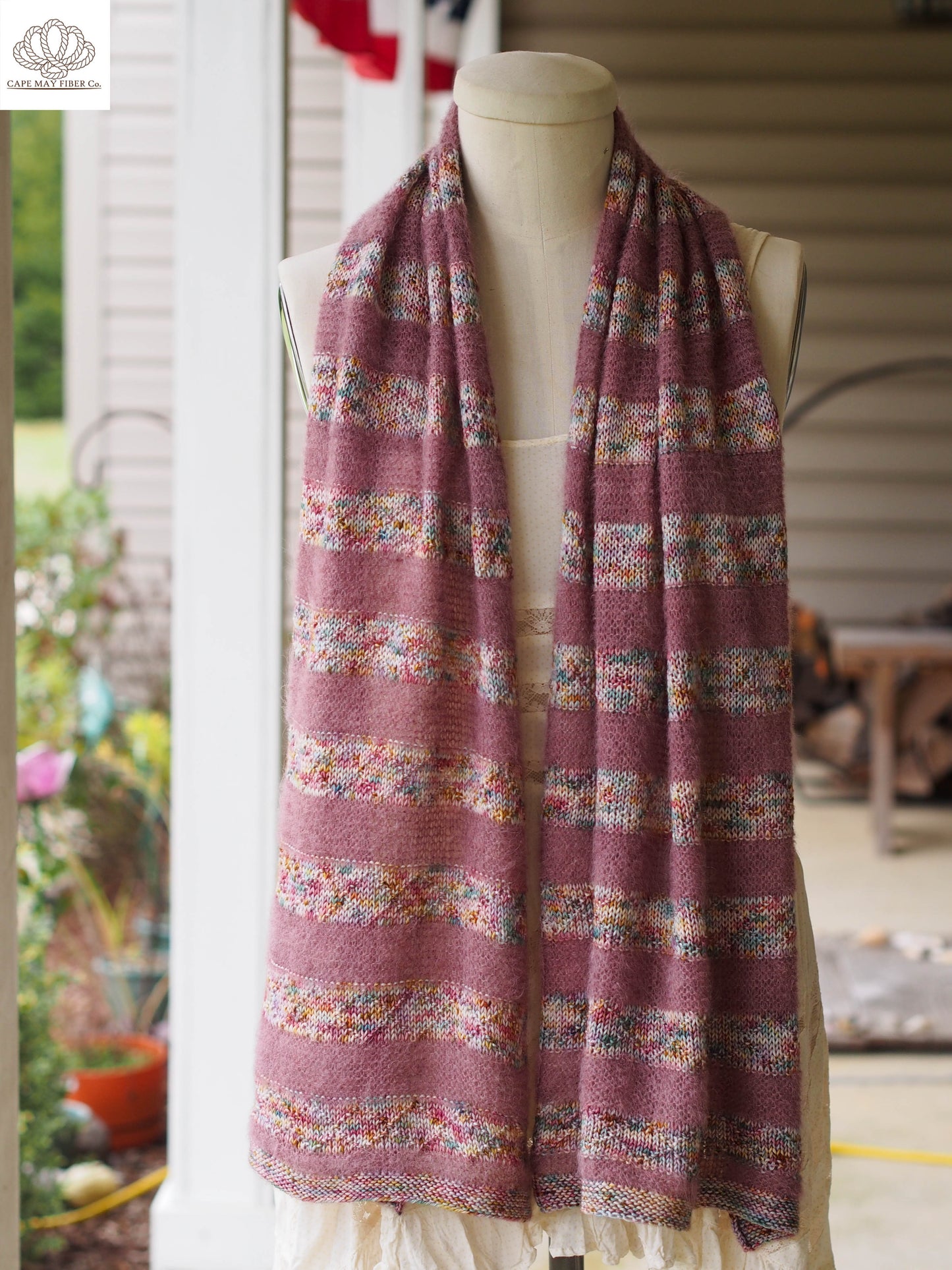 Lozen Striped Shawl Fingering and Lace Knitting Pattern