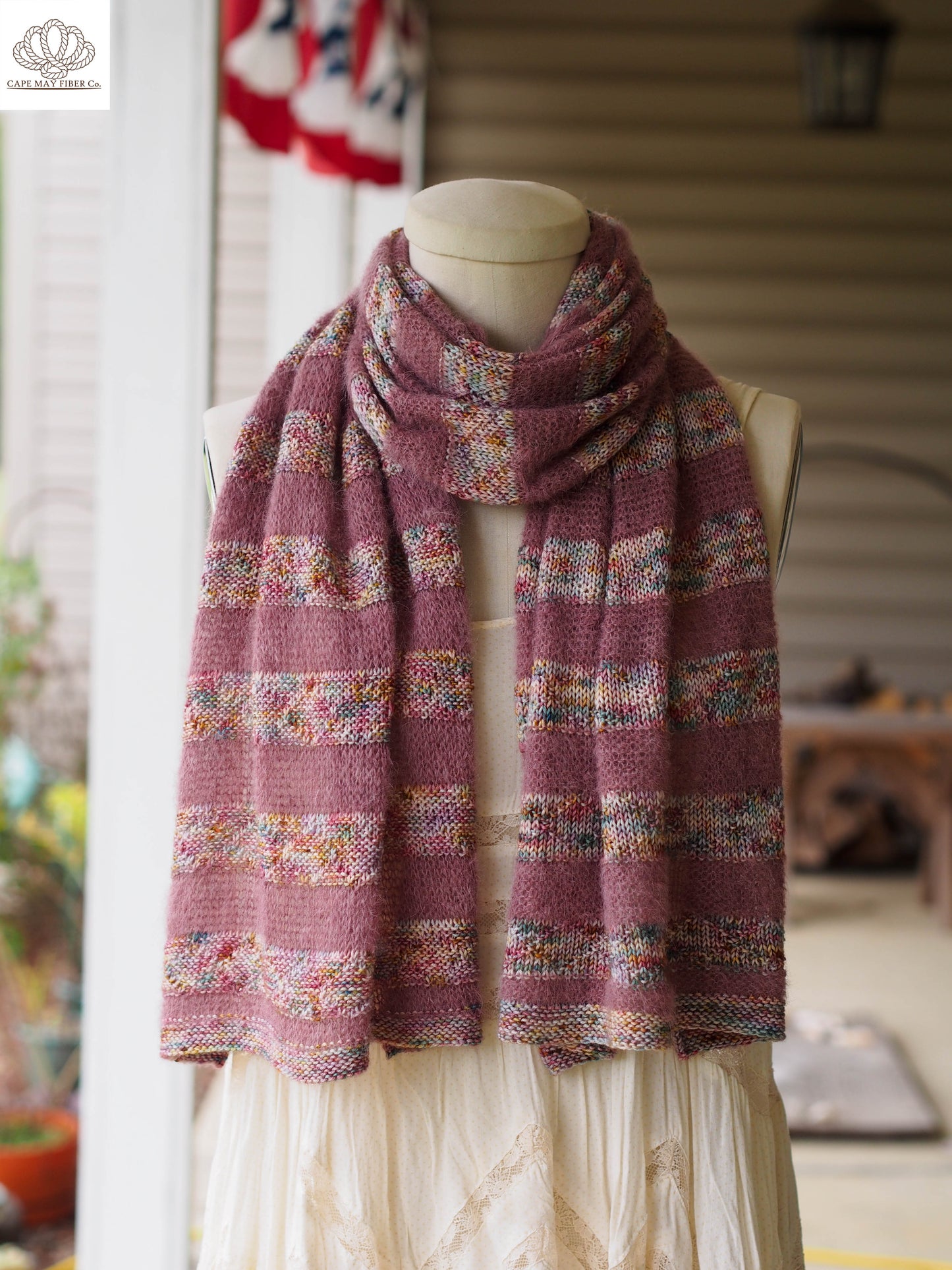 Lozen Striped Shawl Fingering and Lace Knitting Pattern