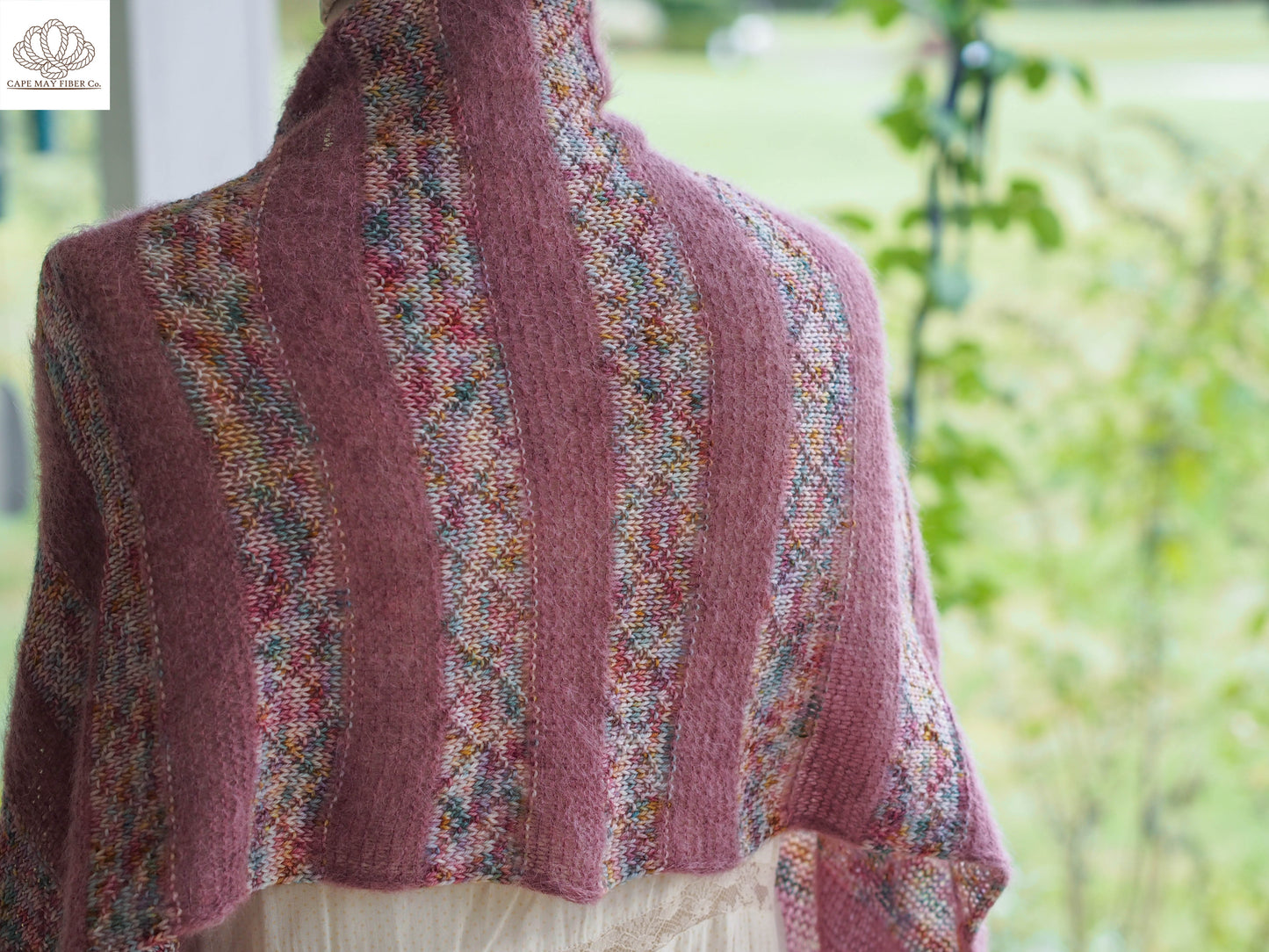 Lozen Striped Shawl Fingering and Lace Knitting Pattern