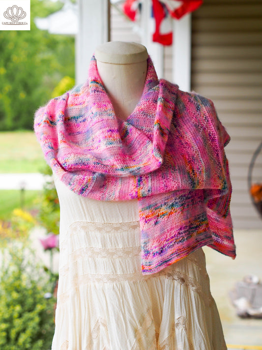 Lozen Striped Shawl Fingering and Lace Knitting Pattern