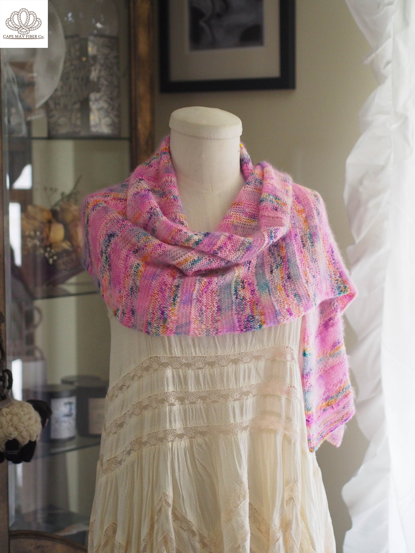 Lozen Striped Shawl Fingering and Lace Knitting Pattern