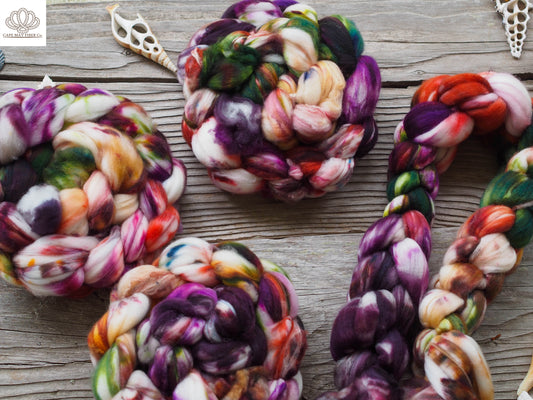 Montbretia and Heather SW Merino Combed Top- 4 oz braid