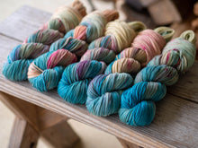 Load image into Gallery viewer, Saxon Blue, Rhubarb, Cochineal and Cutch Naturally Dyed DK
